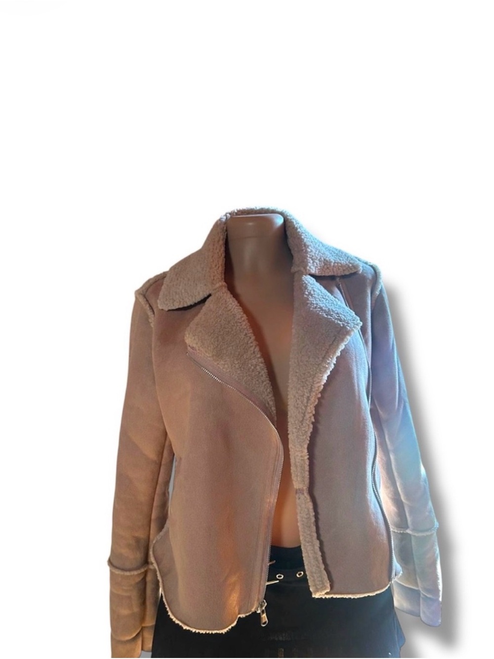 Women's Taupe Faux Shearling Aviator Jacket